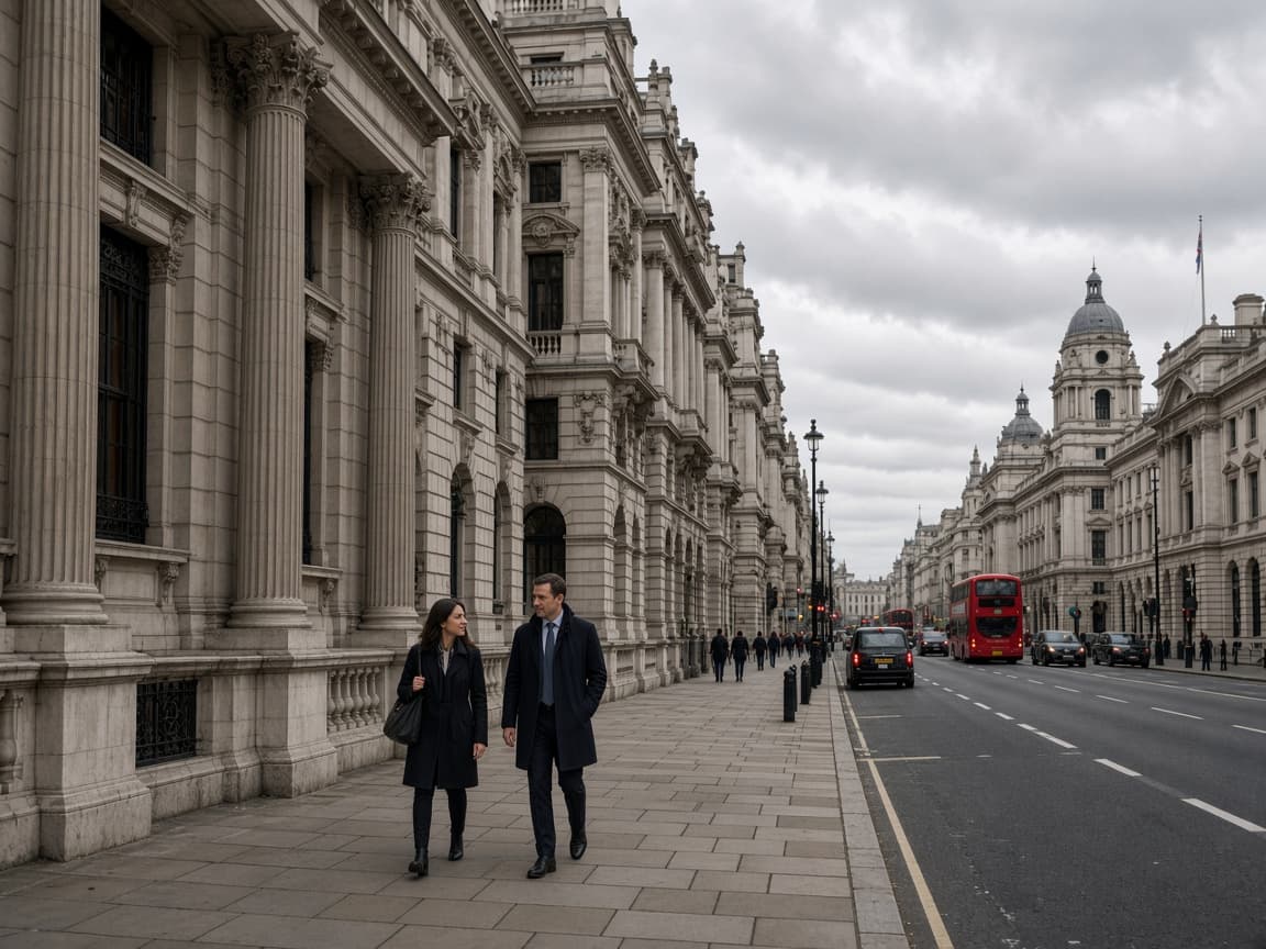 Stone London facades at the end of a city walk